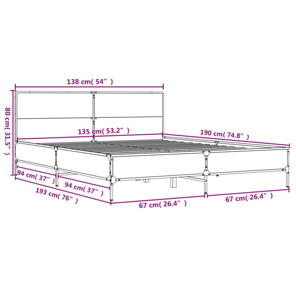 vidaXL Estrutura de cama 135x190 cm derivados madeira/metal