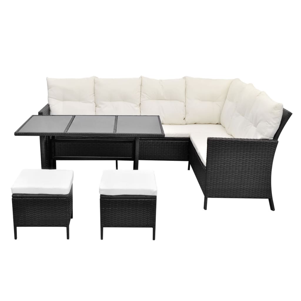 vidaXL 4 pcs conjunto lounge de jardim c/ almofadões vime PE preto