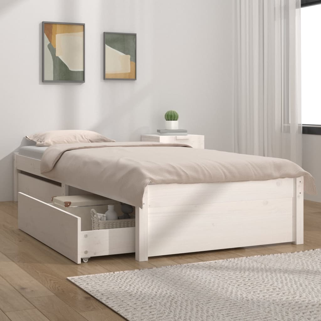 vidaXL Estrutura cama de solteiro pequena c/ gavetas 75x190 cm branco