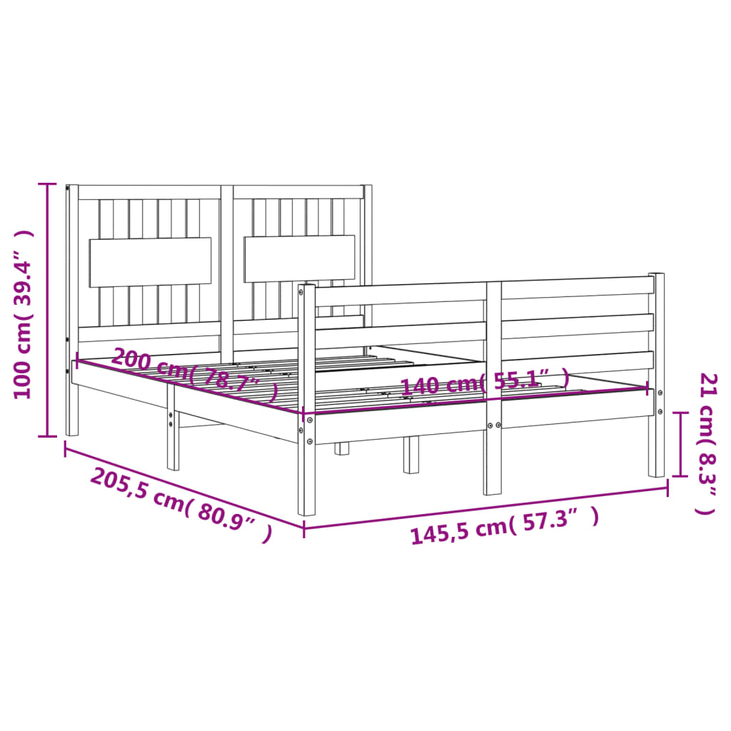 vidaXL Estrutura de cama com cabeceira 140x200cm madeira maciça branco