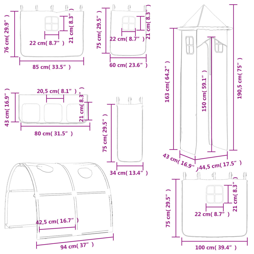 vidaXL Cama alta para criança com torre 80x200 cm pinho maciço azul