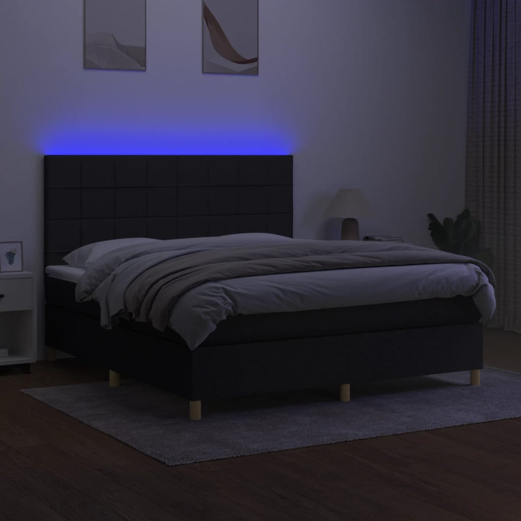 vidaXL Cama box spring c/ colchão e LED 180x200 cm tecido preto