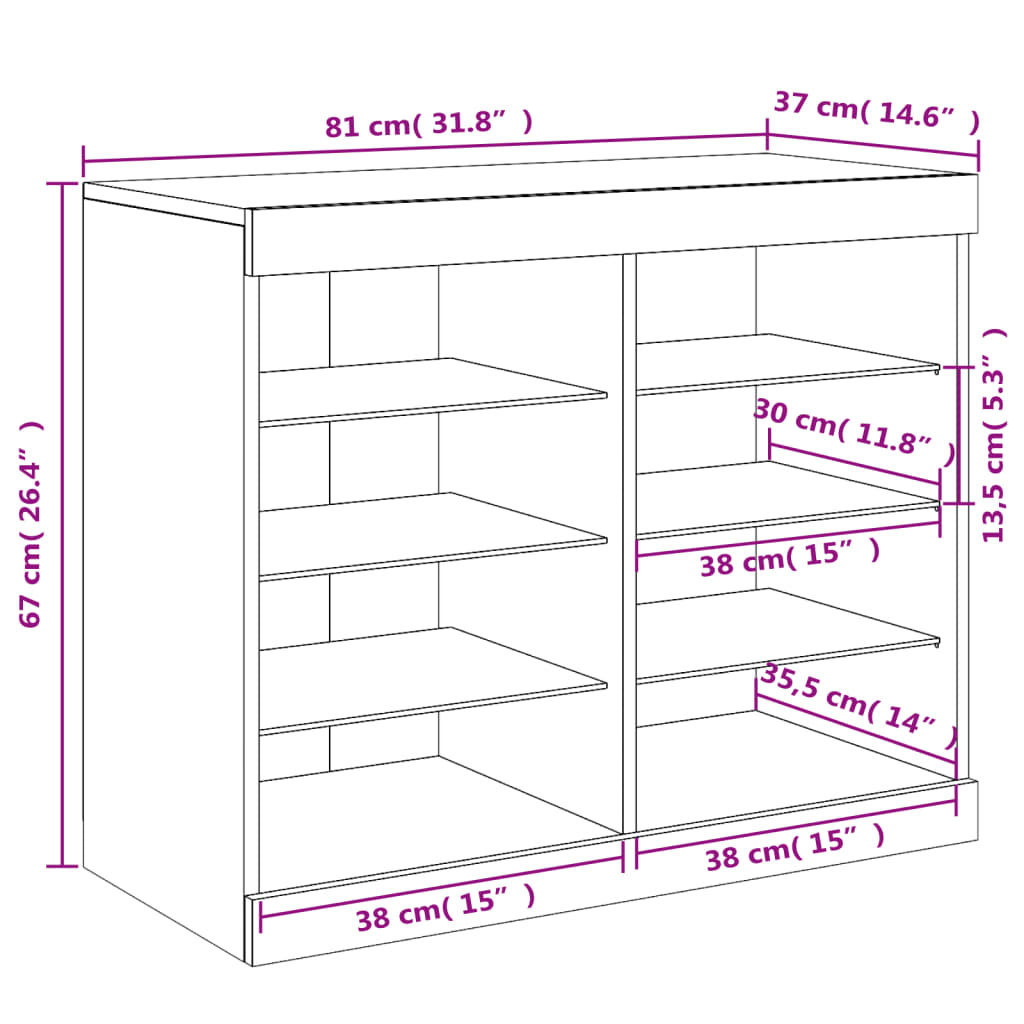 vidaXL Aparador com luzes LED 81x37x67 cm branco