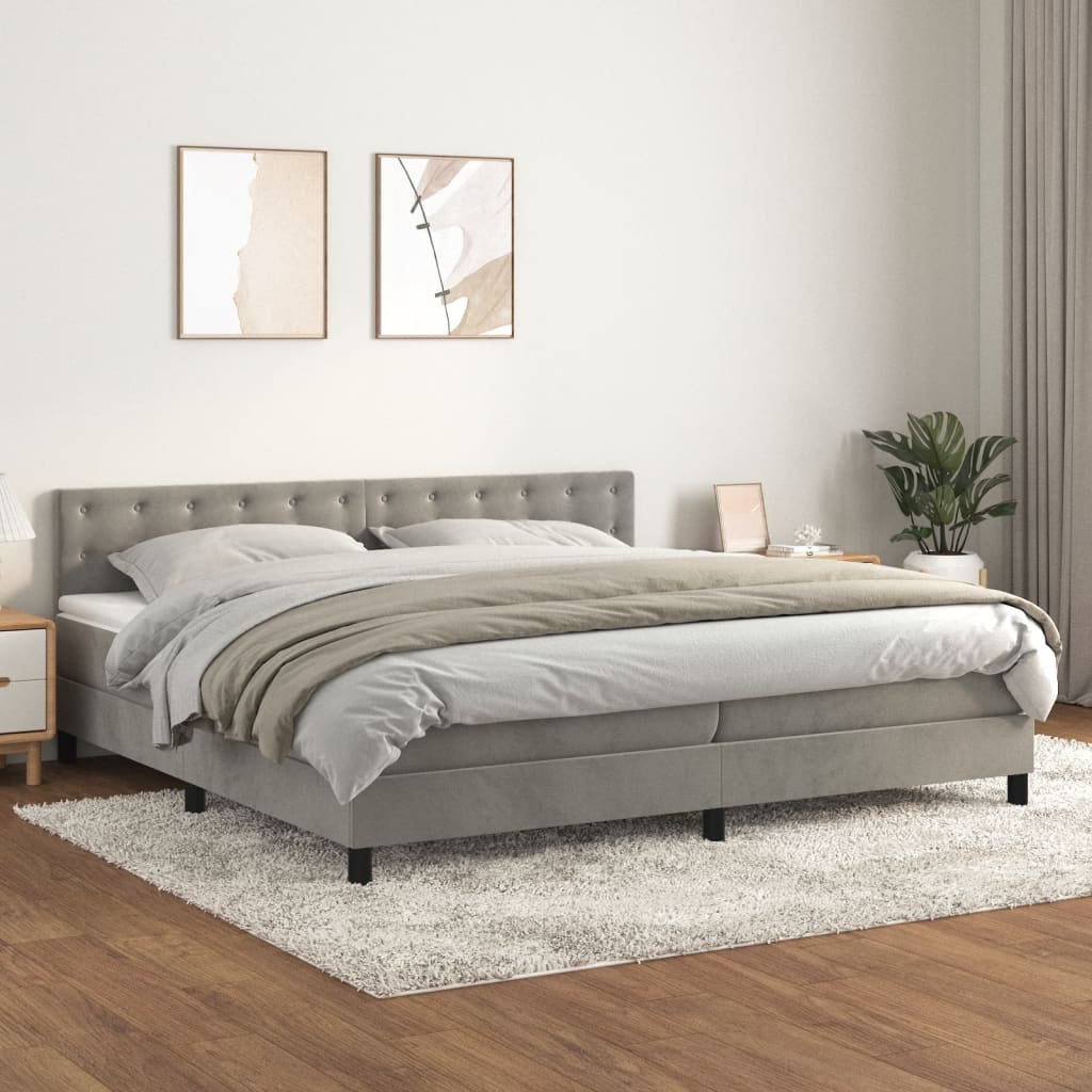 vidaXL Cama com molas/colchão 200x200 cm veludo cinzento-claro