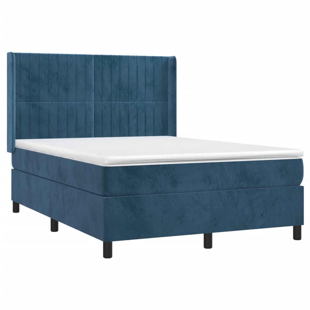 vidaXL Cama box spring c/ colchão/LED 140x190 cm veludo azul-escuro