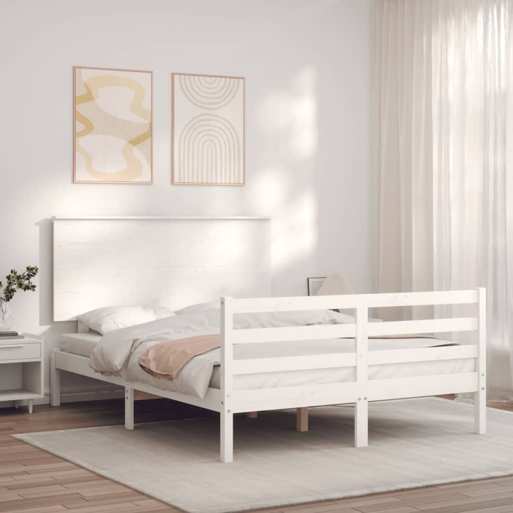 vidaXL Estrutura de cama com cabeceira 140x200cm madeira maciça branco