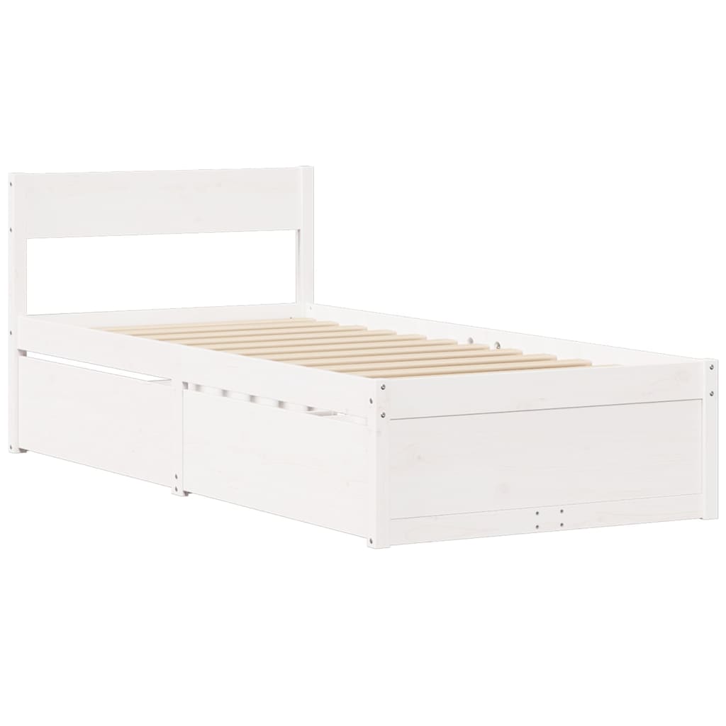 VidaXL Cama com gavetas e colchão 90x200 cm pinho maciço branco