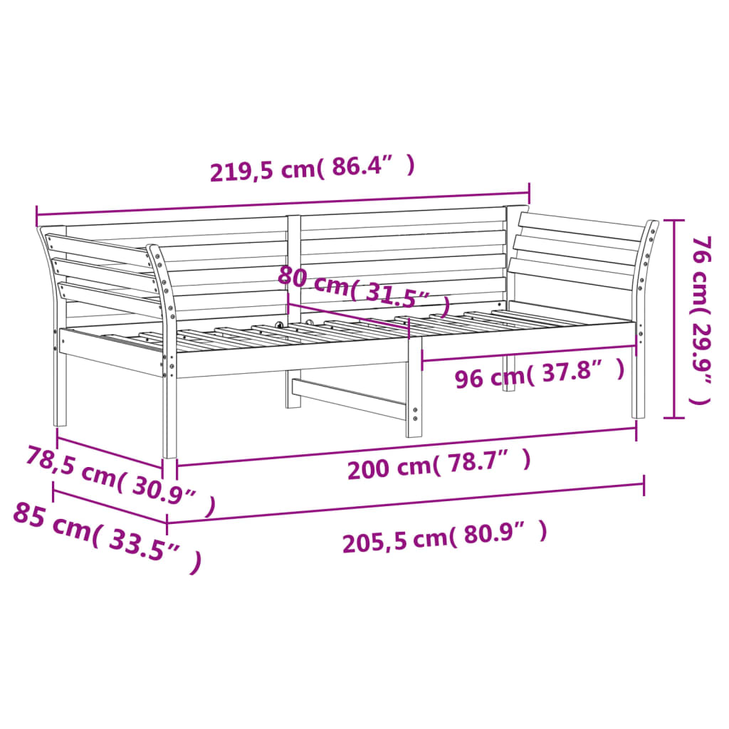 vidaXL Sofá-cama sem colchão 80x200 cm madeira de pinho castanho cera