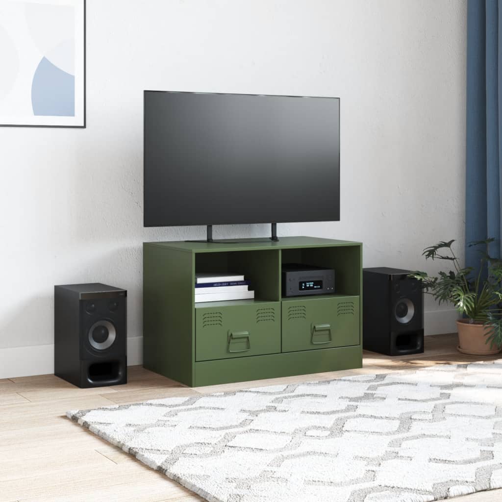 vidaXL Móvel de TV 67x39x44 aço verde azeitona