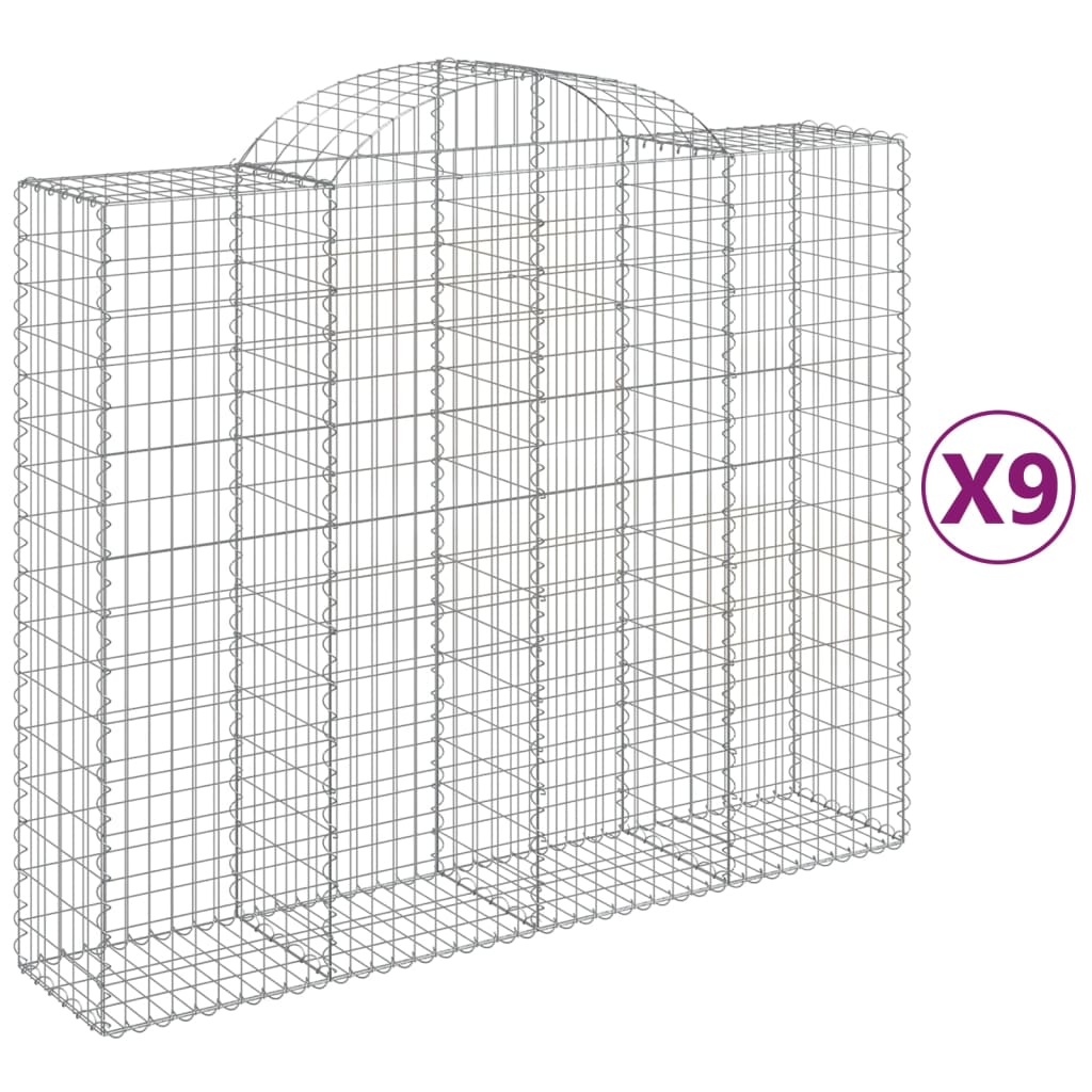 vidaXL Cestos gabião arqueados 9pcs 200x50x160/180cm ferro galvanizado