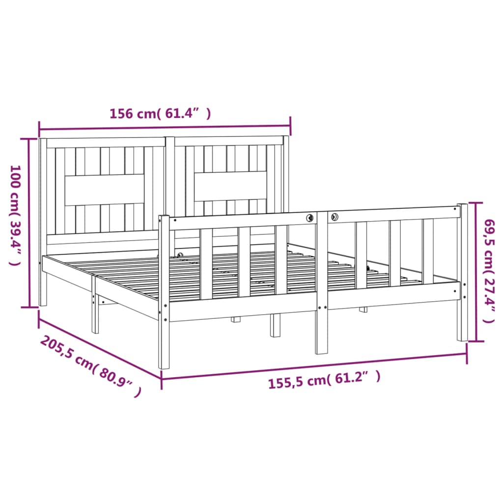 vidaXL Estrutura de cama casal com cabeceira 150x200 cm pinho maciço