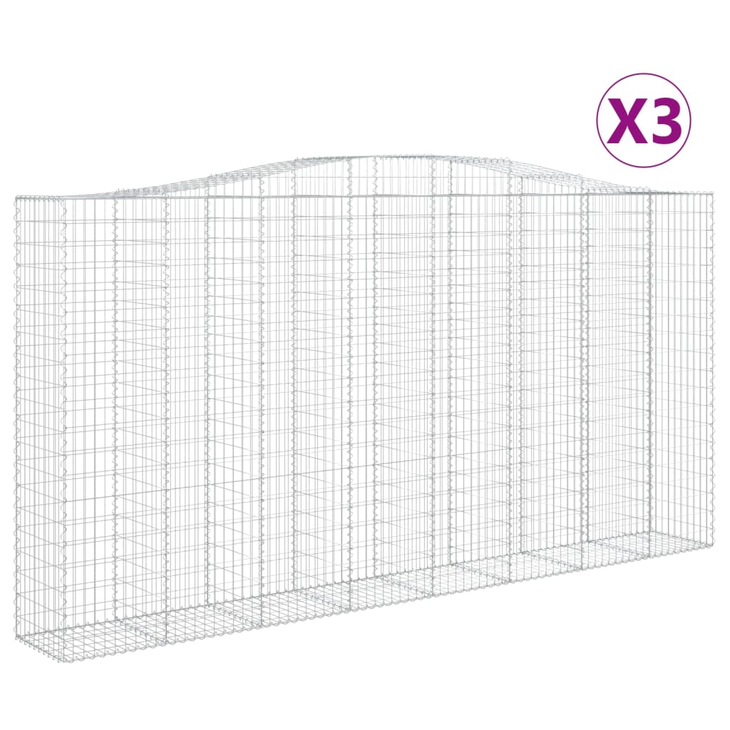 vidaXL Cestos gabião arqueados 3pcs 400x50x200/220cm ferro galvanizado