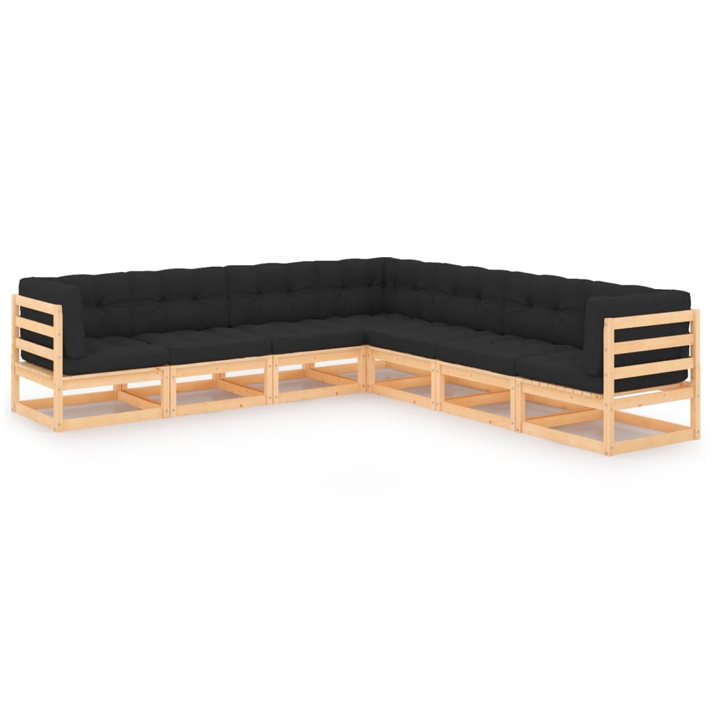 vidaXL 7 pcs conjunto lounge de jardim c/ almofadões pinho maciço