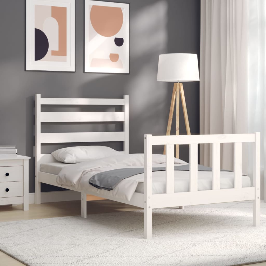 vidaXL Estrutura de cama com cabeceira 90x190 cm madeira maciça branco