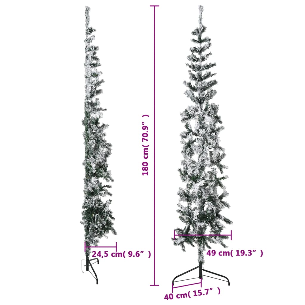 vidaXL Meia árvore de Natal fina com flocos de neve 180 cm