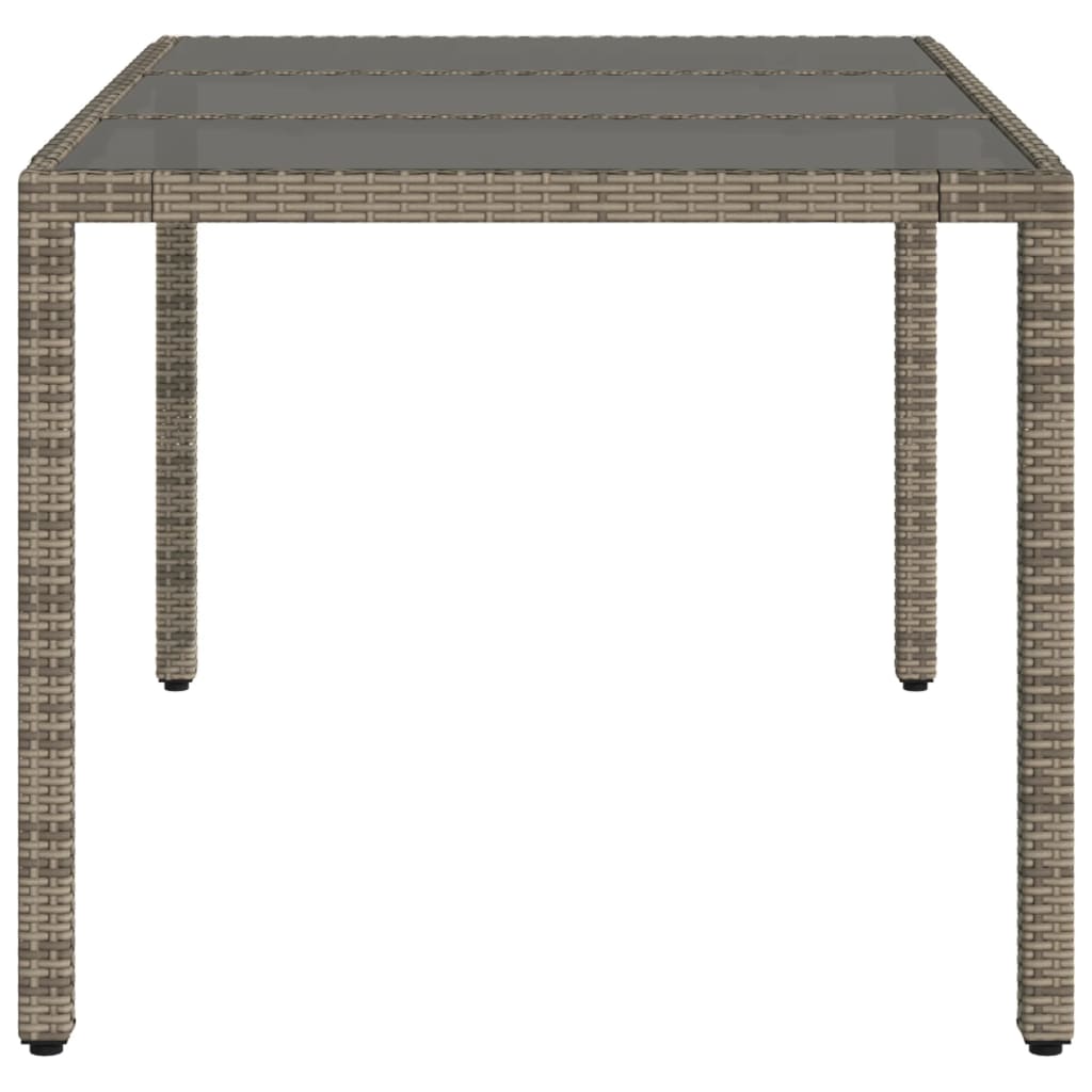 vidaXL Mesa de jardim com tampo de vidro 150x90x75 cm vime PE cinzento