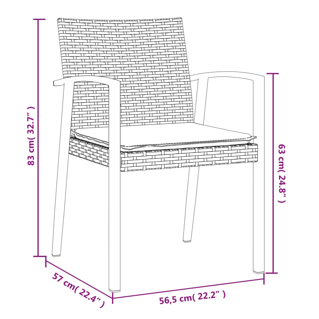 vidaXL 7 pcs conjunto de jantar p/ jardim c/ almofadões vime PE e aço