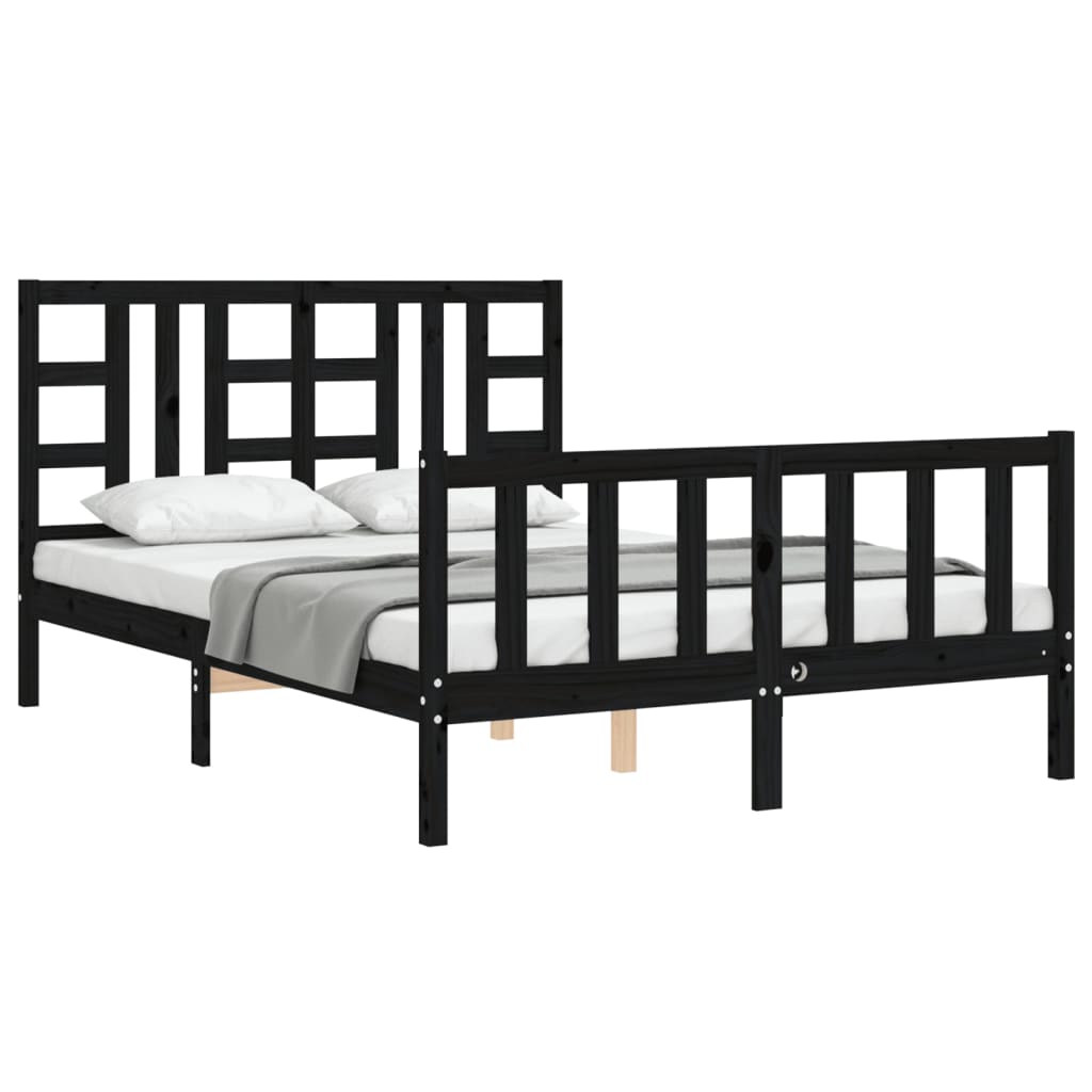 vidaXL Estrutura de cama com cabeceira 160x200 cm madeira maciça preto