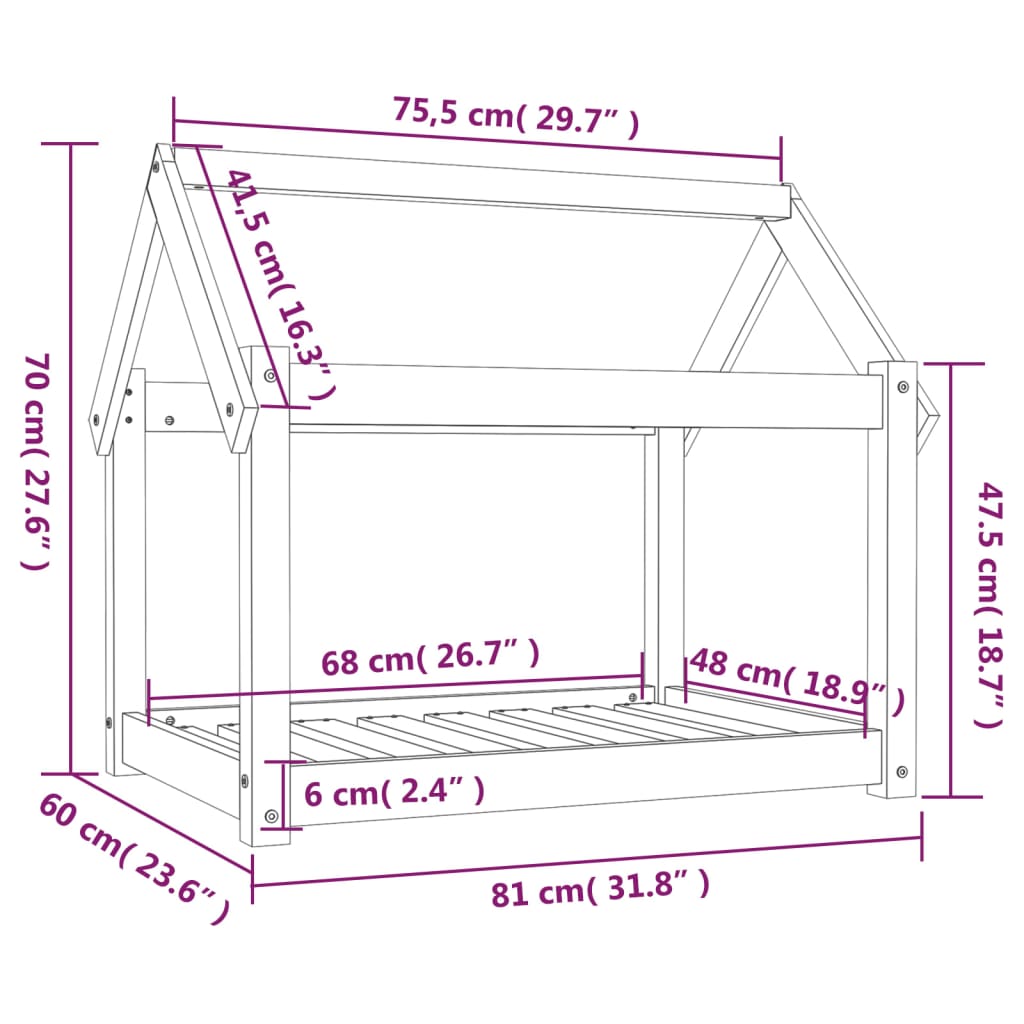 vidaXL Cama para cães 81x60x70 cm pinho maciço castanho mel