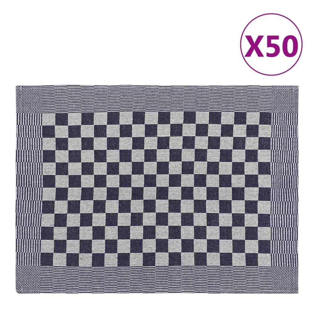 vidaXL Panos de cozinha 50 pcs 50x70 cm algodão azul e branco