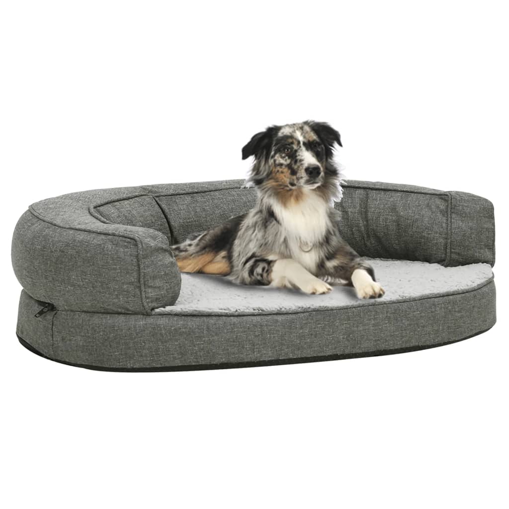 vidaXL Cama para cães ergonómica 75x53cm aspeto linho pelúcia cinzento