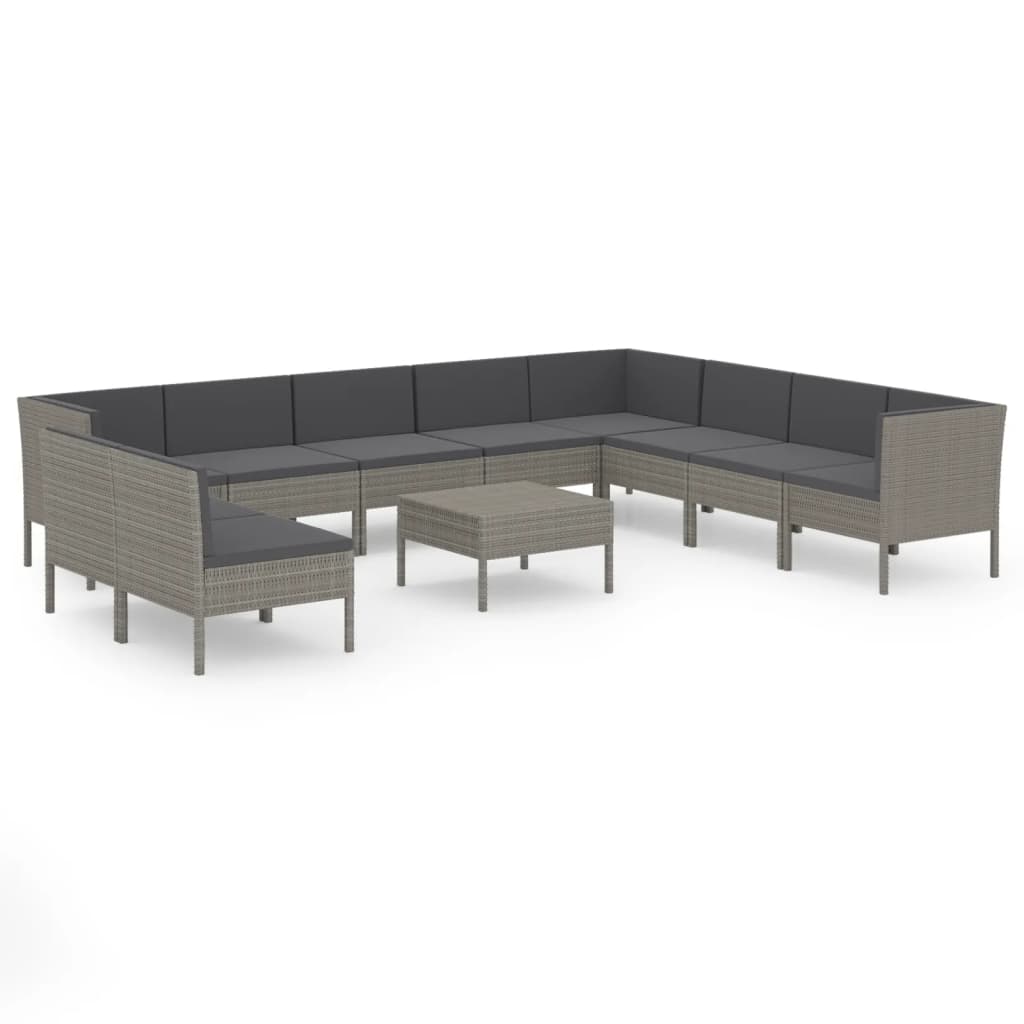 vidaXL 11 pcs conjunto lounge de jardim c/ almofadões vime PE cinzento