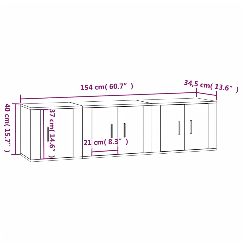 vidaXL 3 pcs conjunto móveis de TV madeira processada branco brilhante