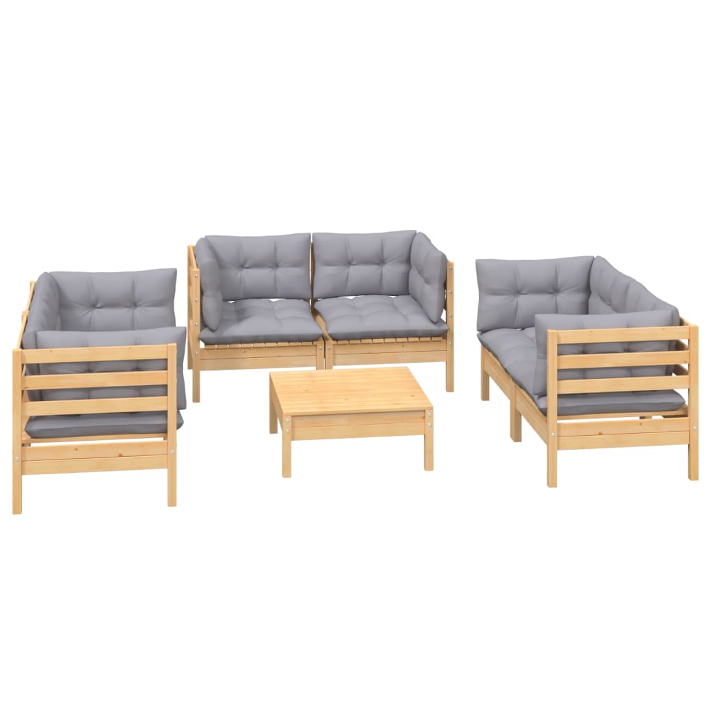 vidaXL 7pcs conjunto lounge de jardim c/ almofadões cinza pinho maciço