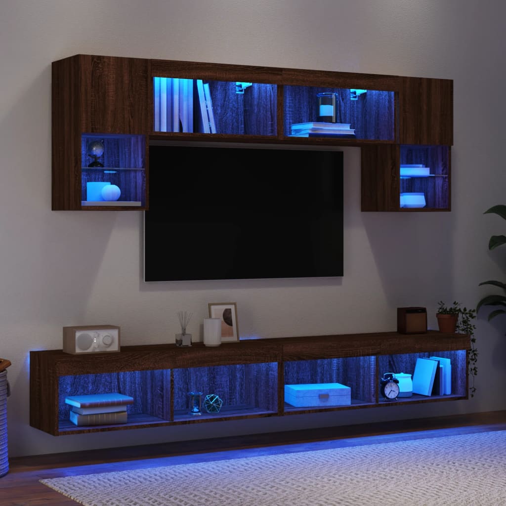 vidaXL 6 pcs móveis parede p/ TV LEDs deriv. madeira carvalho castanho