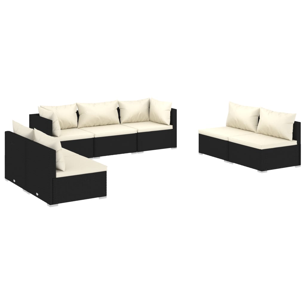 vidaXL 7 pcs conjunto lounge de jardim c/ almofadões vime PE preto