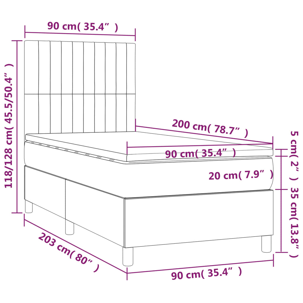 vidaXL Cama com molas/colchão 90x200 cm tecido cor crème