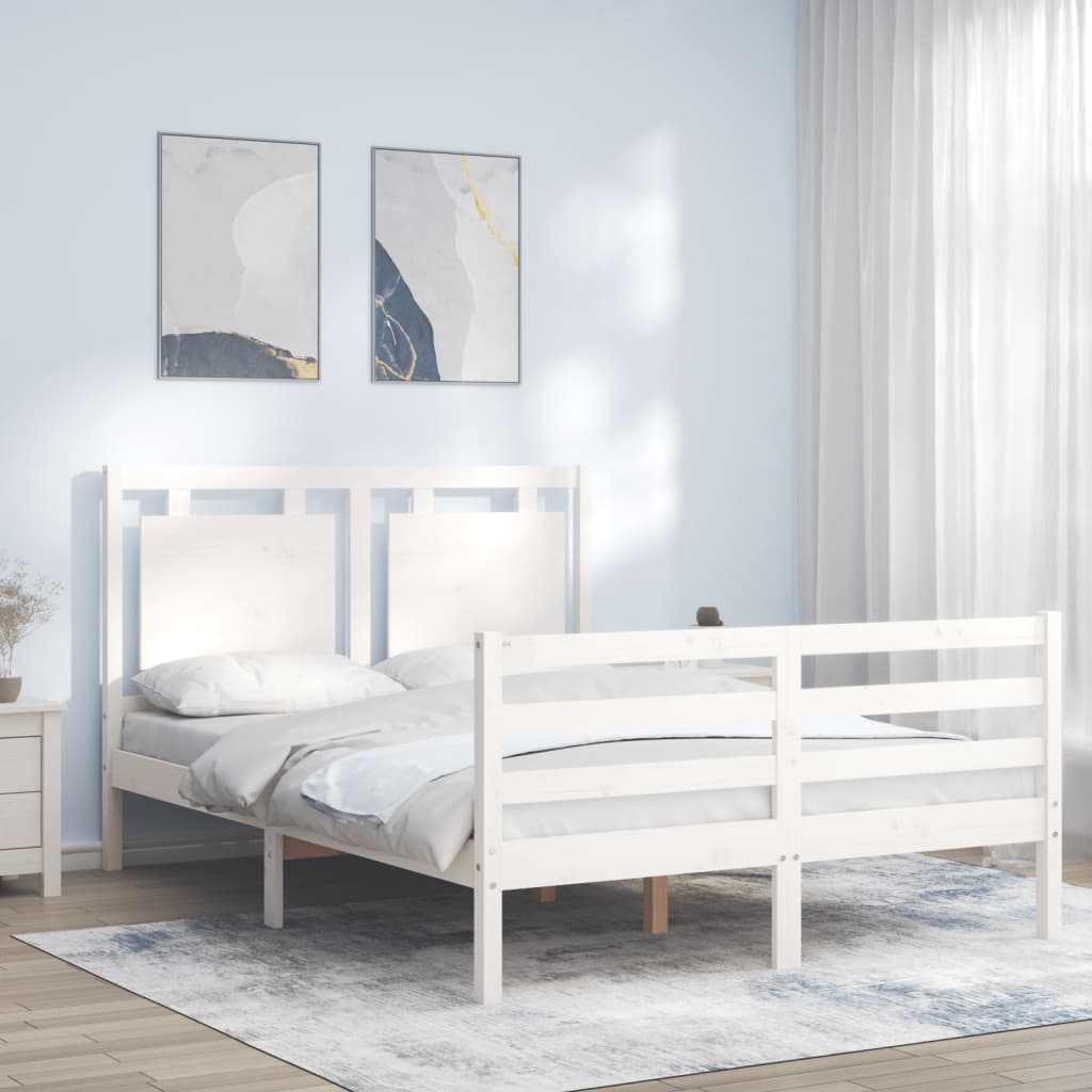 vidaXL Estrutura de cama com cabeceira 140x200cm madeira maciça branco