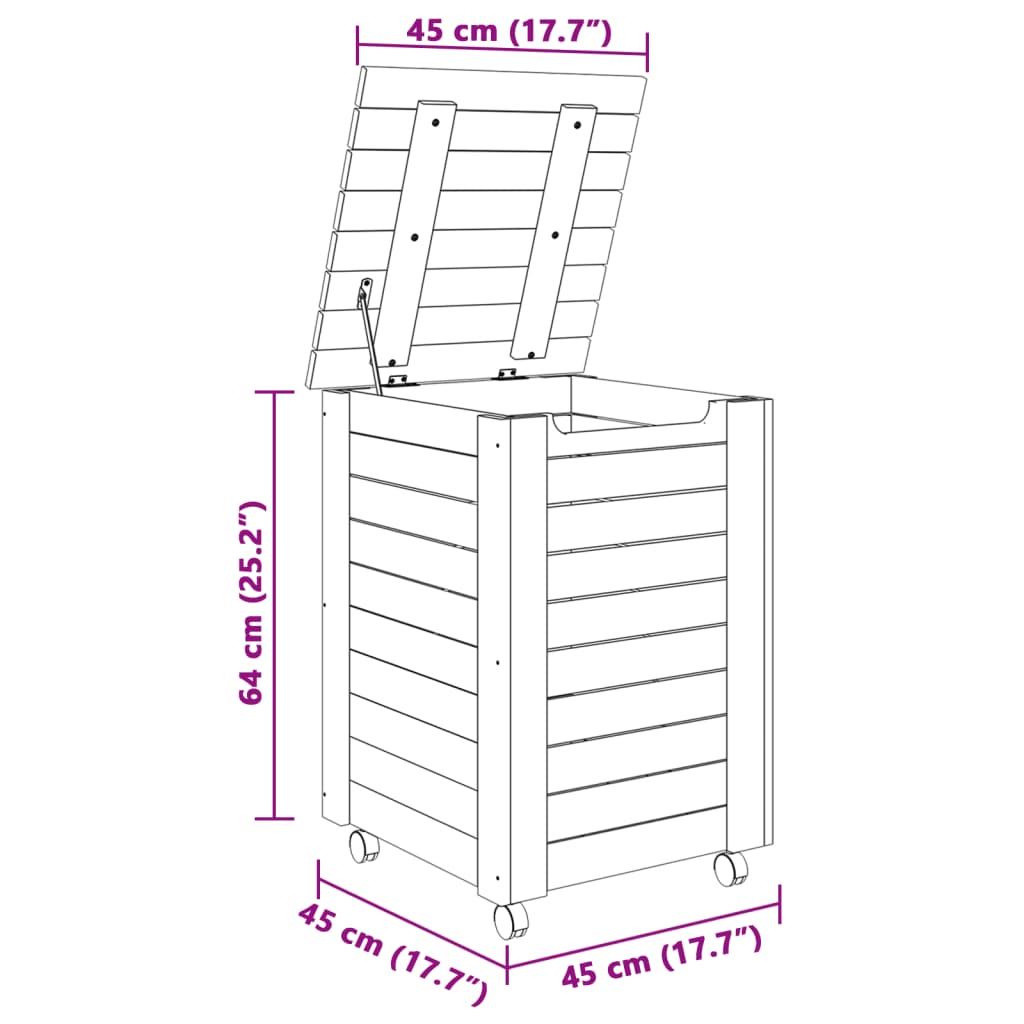 vidaXL Cesto de roupa com rodas RANA 45x45x64 cm pinho maciço