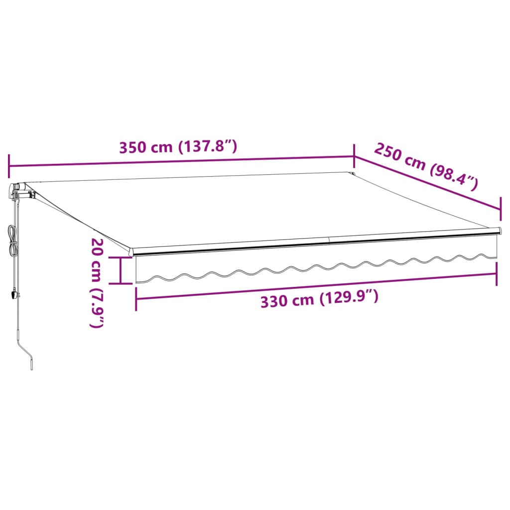 vidaXL Toldo retrátil automático com luz LED 350x250 cm bordô