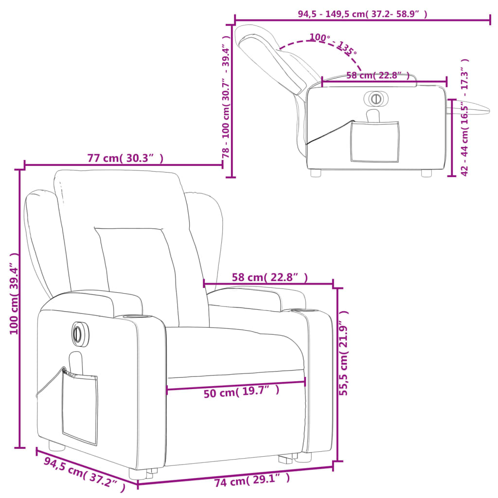 vidaXL Poltrona reclinável elevatória elétrica couro artificial creme