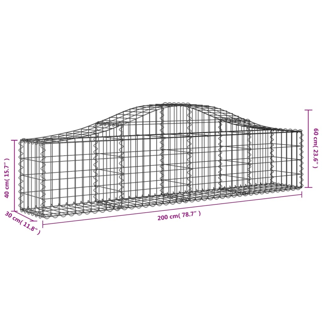 vidaXL Cestos gabião arqueados 13pcs 200x30x40/60 cm ferro galvanizado