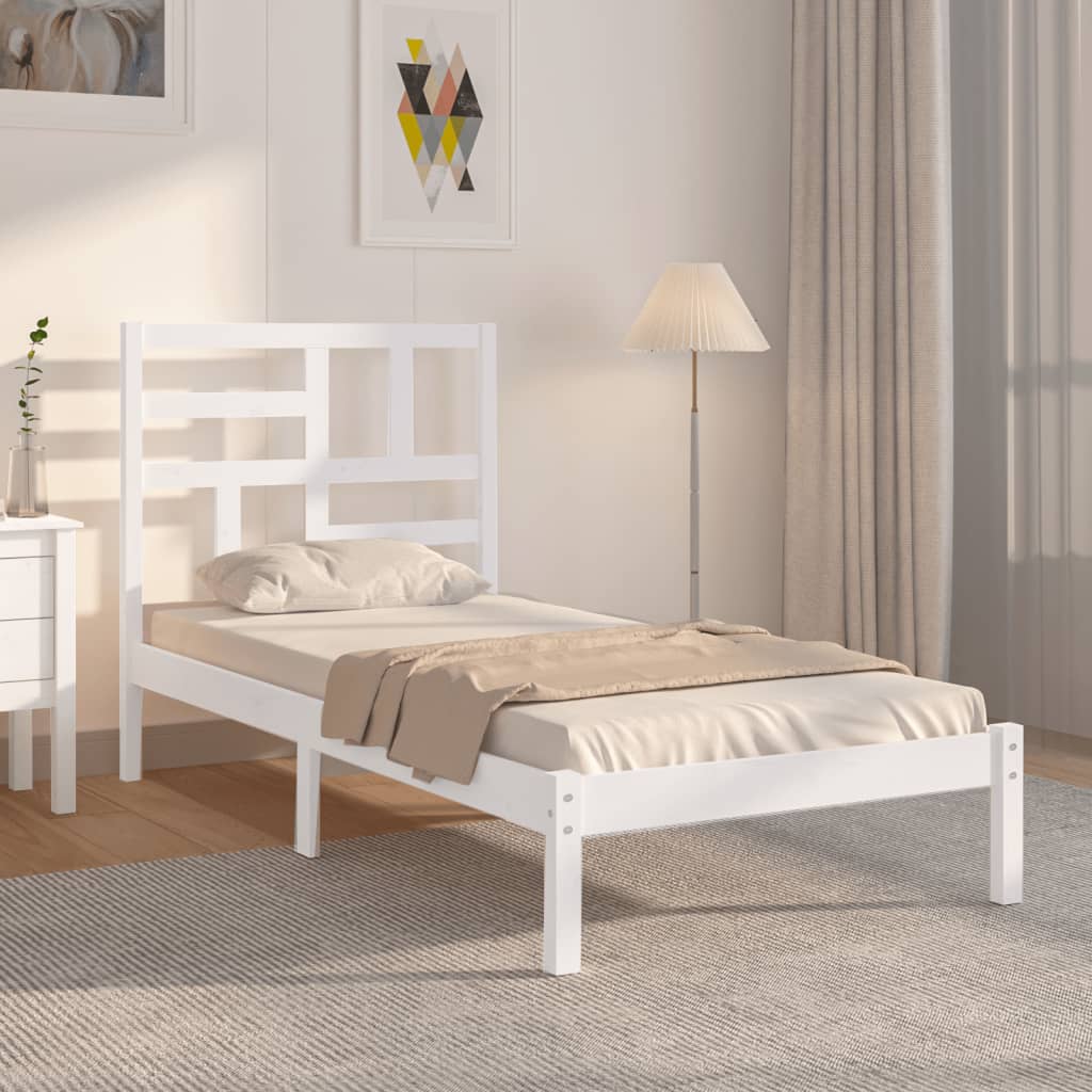 vidaXL Estrutura de cama solteiro 90x190 cm madeira maciça branco