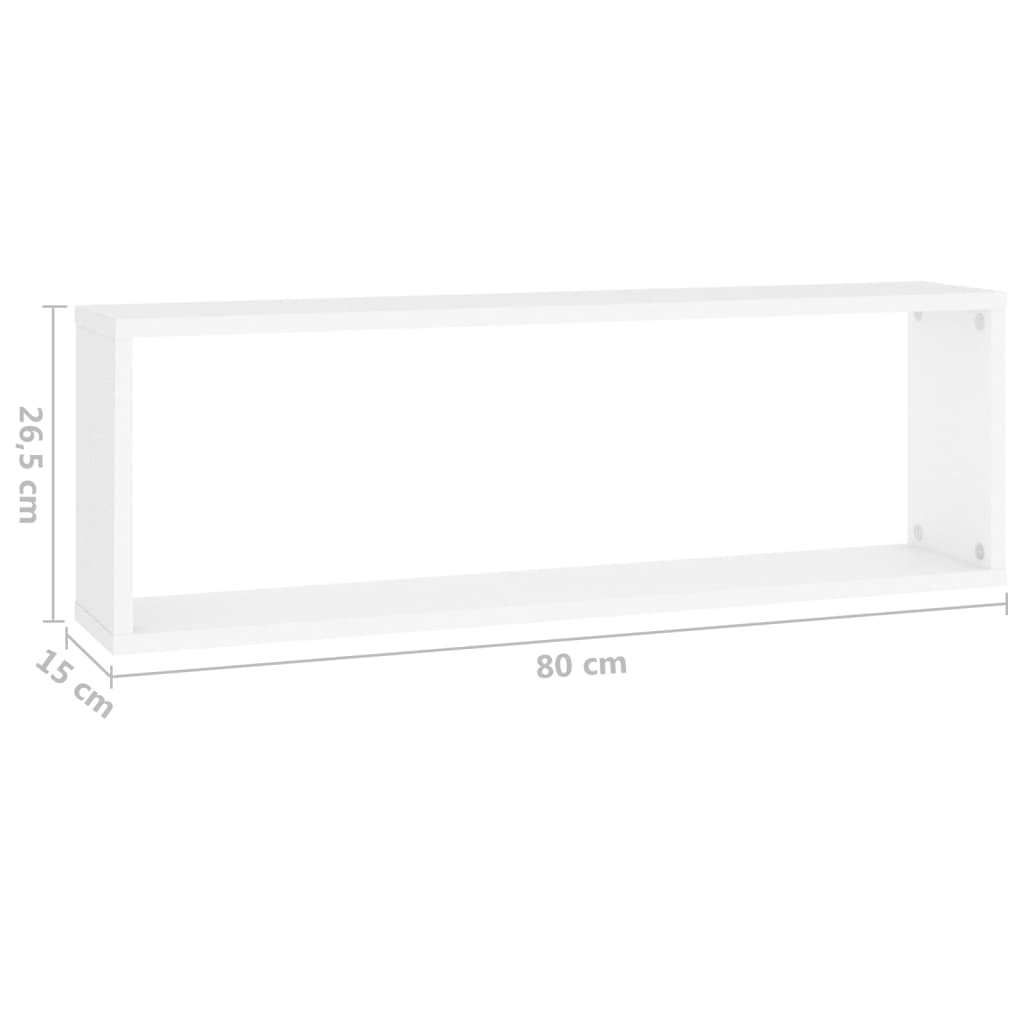 vidaXL Estantes parede cúbicas 2pcs deriv. madeira 80x15x26,5cm branco