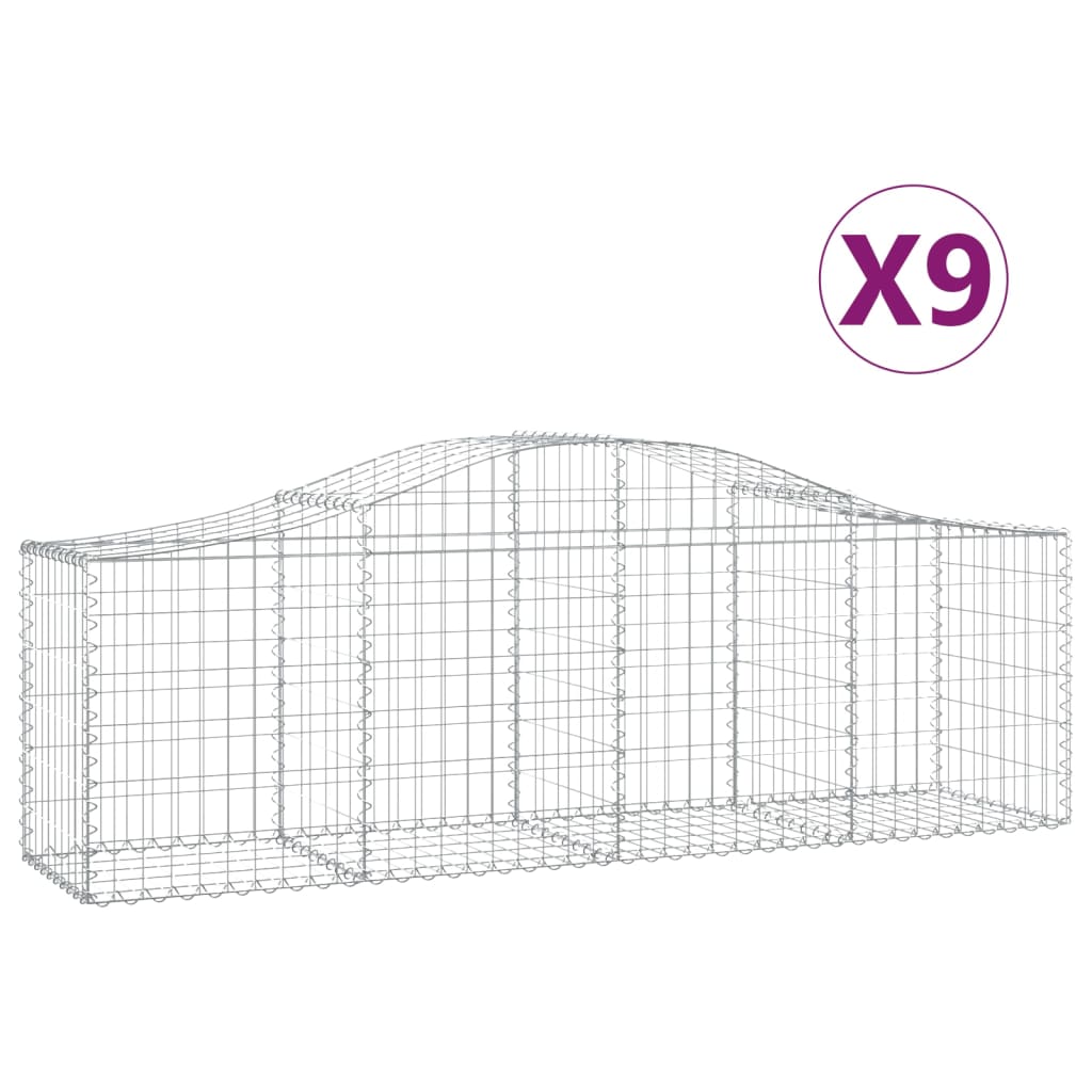 vidaXL Cestos gabião arqueados 9 pcs 200x50x60/80 cm ferro galvanizado