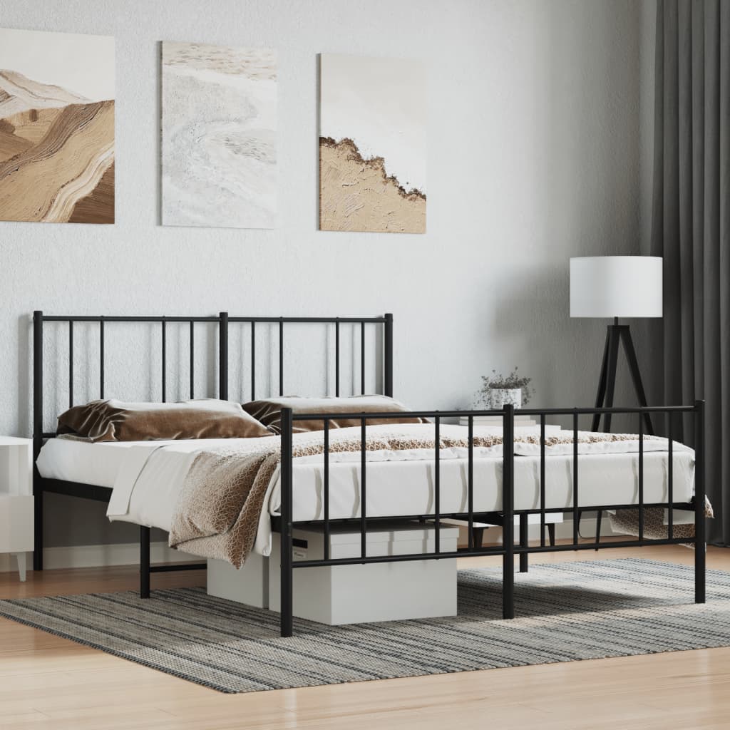 vidaXL Estrutura de cama com cabeceira e pés 150x200 cm metal preto