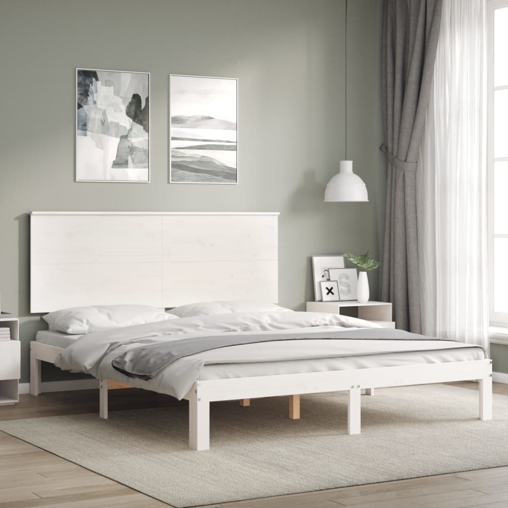 vidaXL Estrutura de cama King Size com cabeceira madeira maciça branco