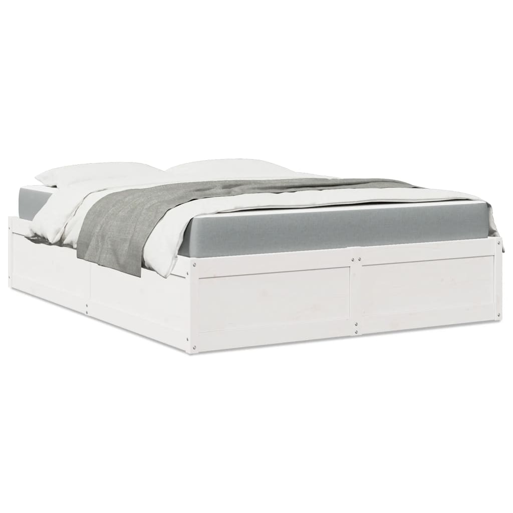 vidaXL Cama com colchão 140x200 cm madeira de pinho maciça branco