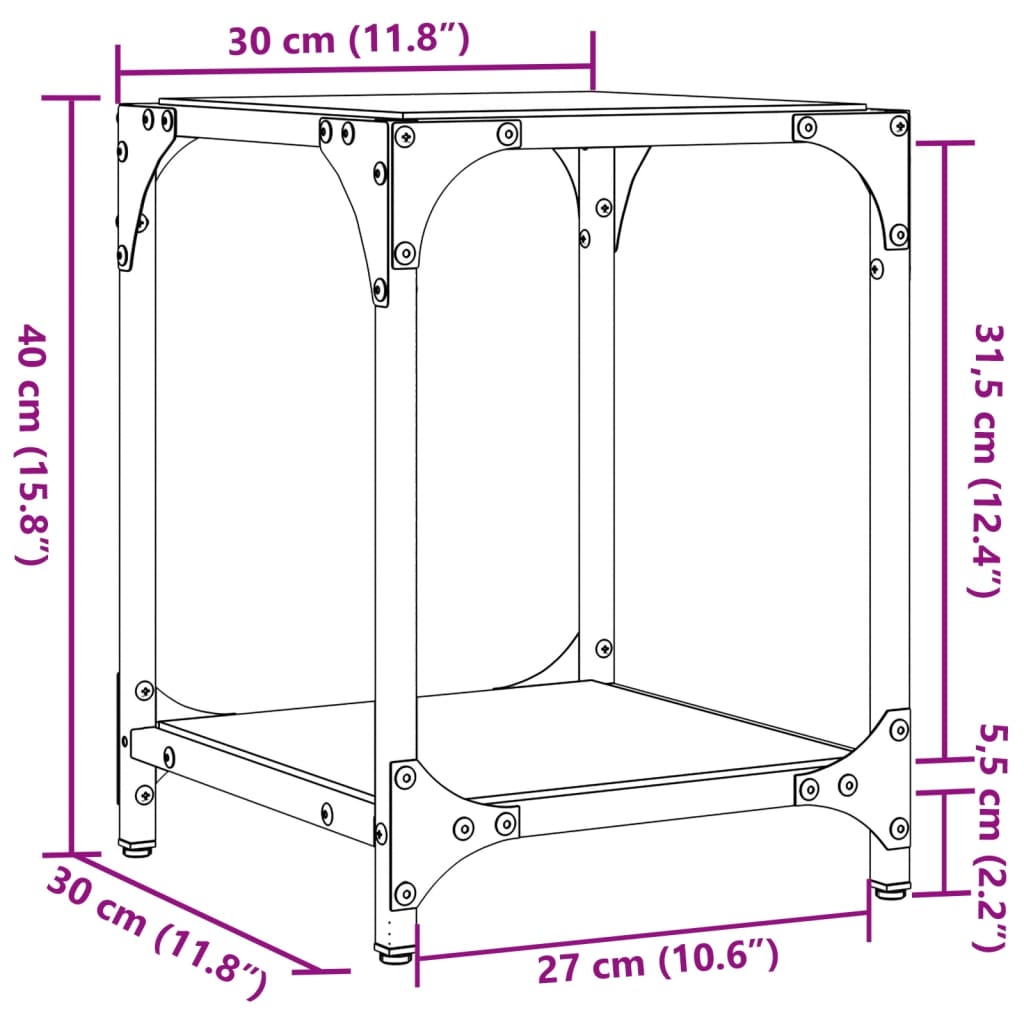 vidaXL Mesas de centro c/ topo vidro transparente 2 pcs 30x30x40cm aço