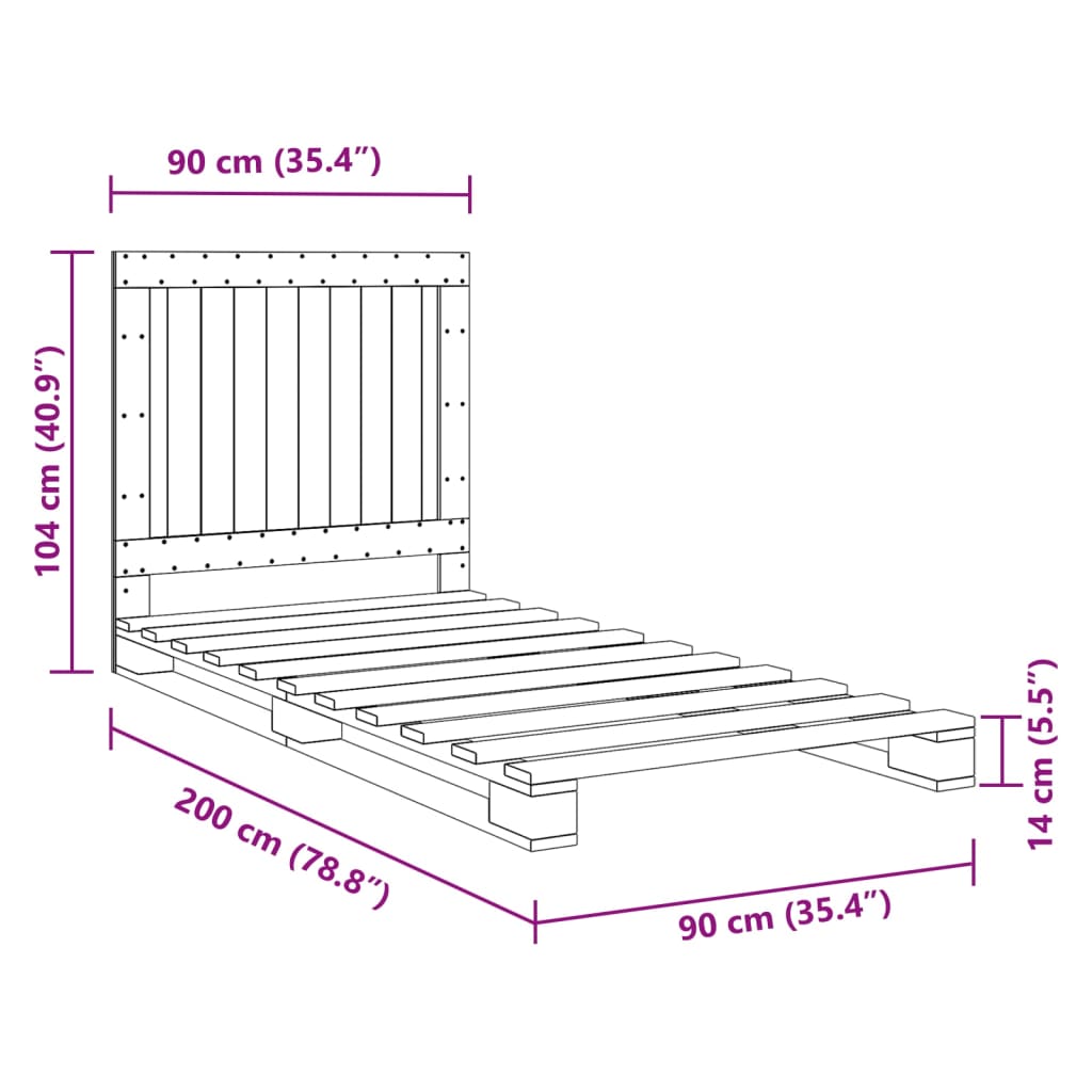 vidaXL Estrutura de cama com cabeceira 90x200 cm pinho maciço cinzento