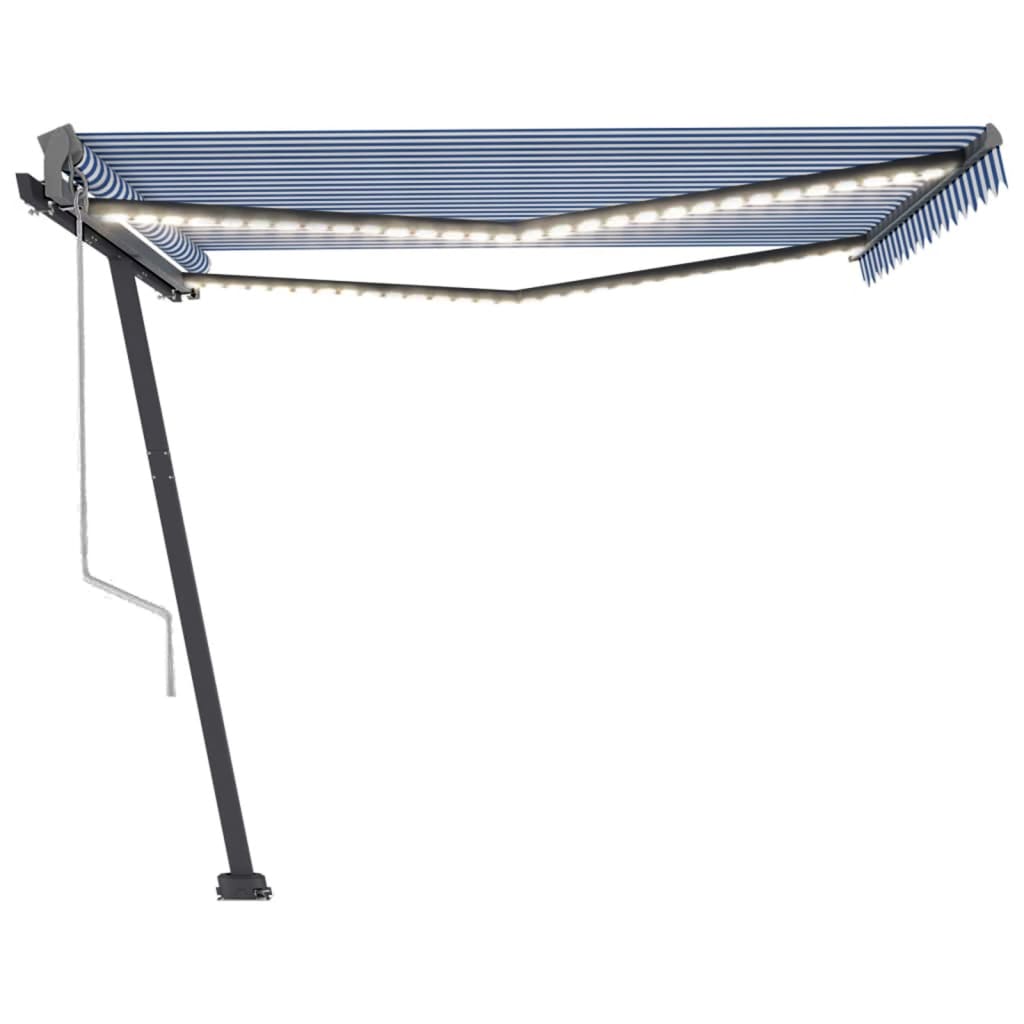 vidaXL Toldo autom. c/ LED e sensor de vento 450x300 cm azul/branco