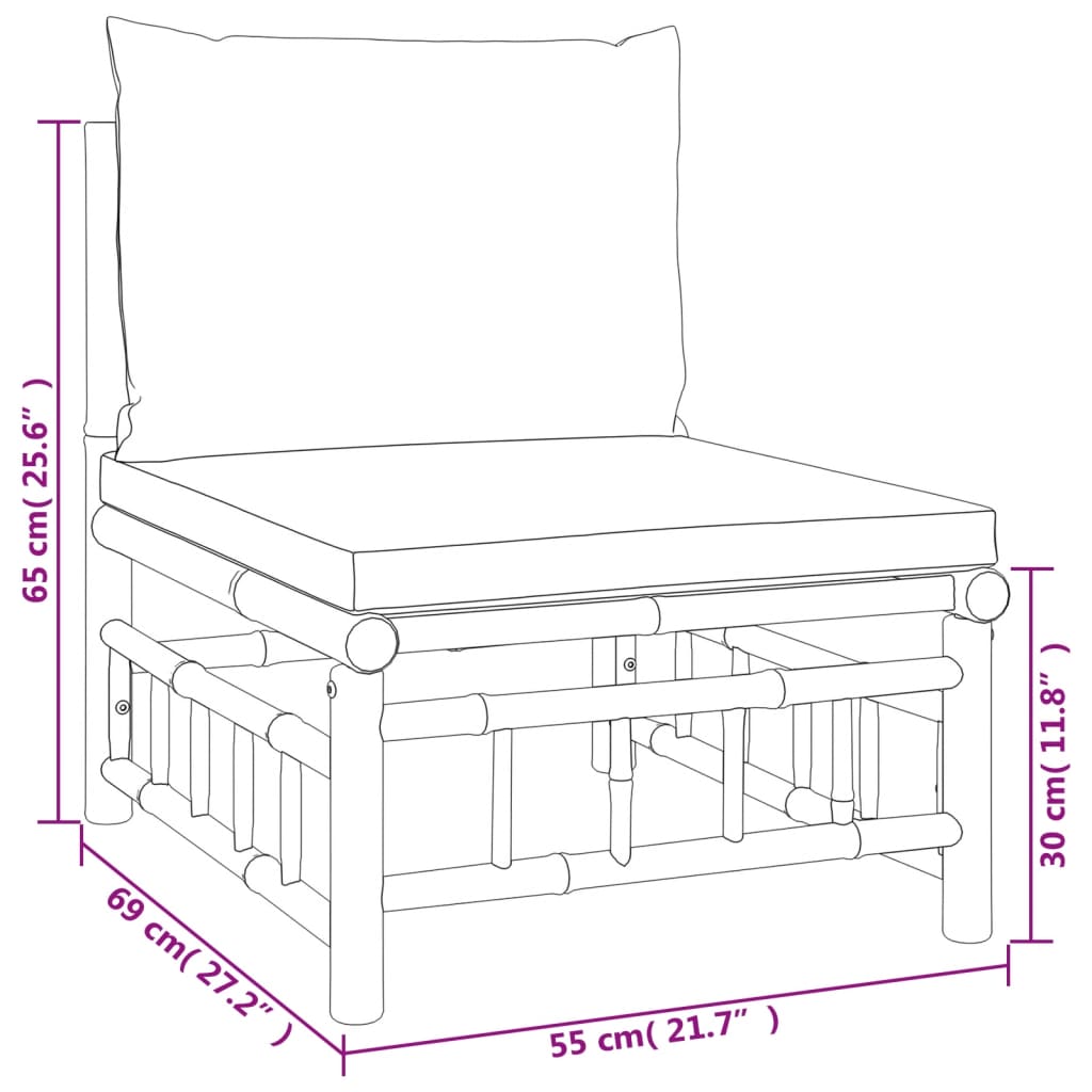 vidaXL 8pcs conj. lounge de jardim bambu c/ almofadões cinzento-escuro