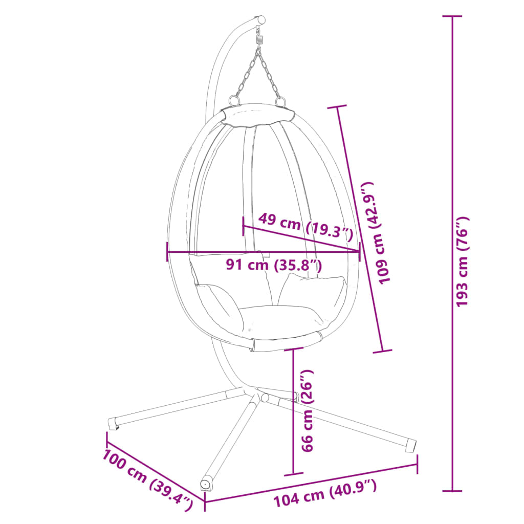 vidaXL Cadeira forma de ovo suspensa c/ suporte tecido/aço antracite