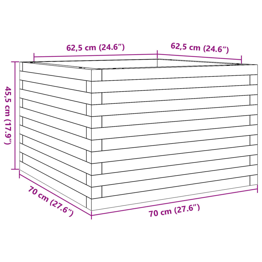 vidaXL Vaso/floreira de jardim 70x70x45,5 madeira de pinho impregnada