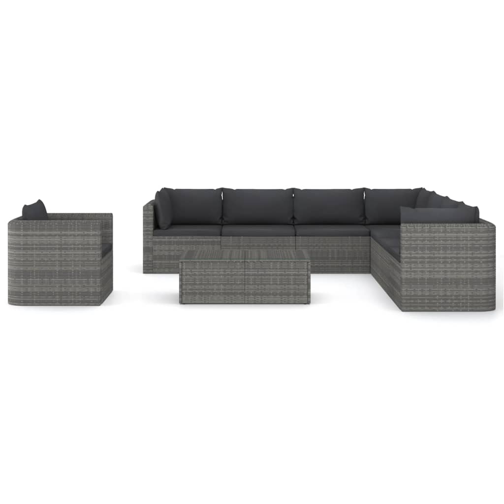 vidaXL 9 pcs conjunto lounge de jardim c/ almofadões vime PE cinzento