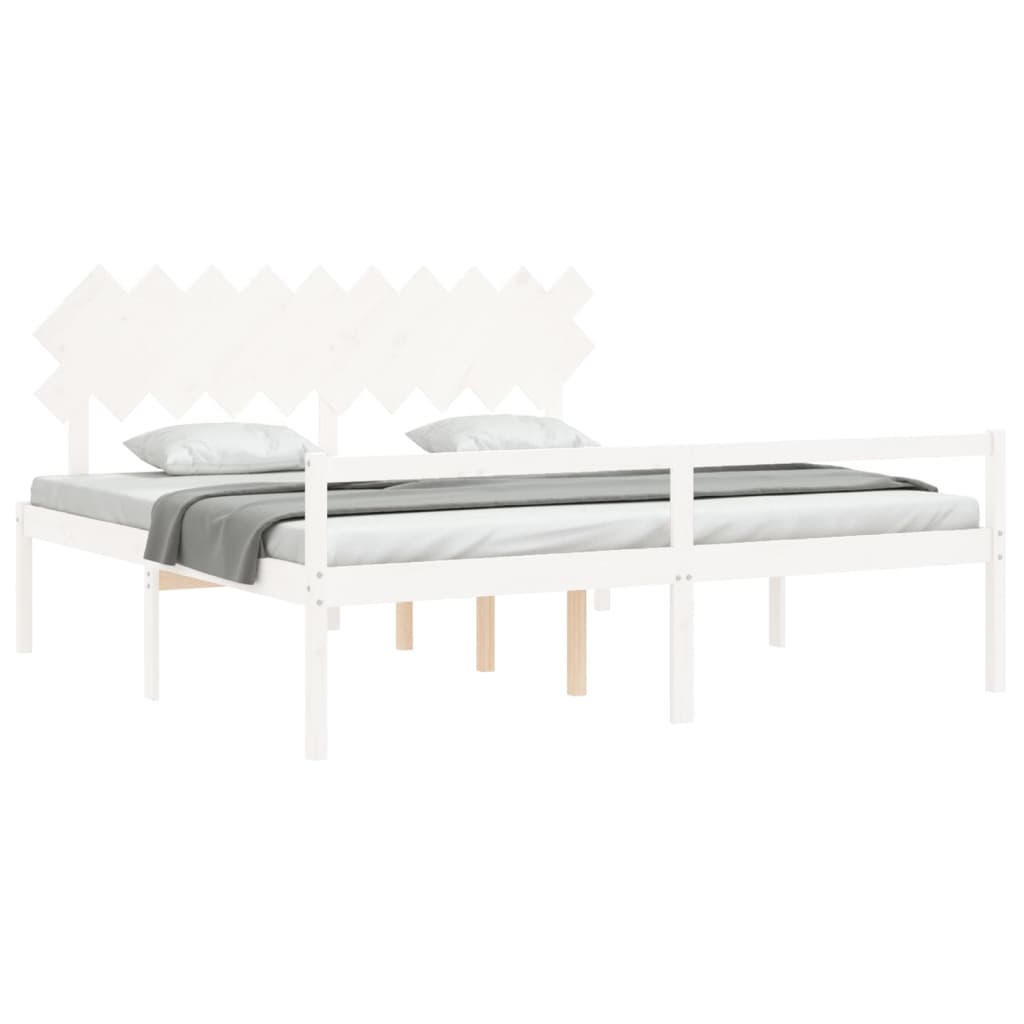 vidaXL Cama para idosos com cabeceira 200x200 cm madeira maciça branco